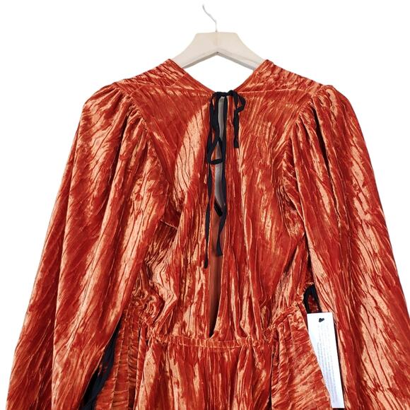 TOPSHOP Womens 6 Balloon Sleeve Velvet Minidress in Orange NEW Fits like 2-4 - Picture 5 of 15